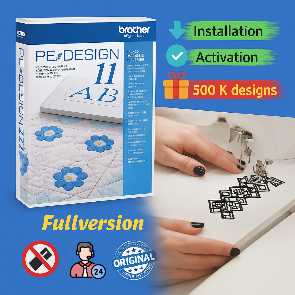PE Design 11 Sewing & Embroidery Software – Full Version for Windows (Includes 500k+ Embroidery Designs Bundle)